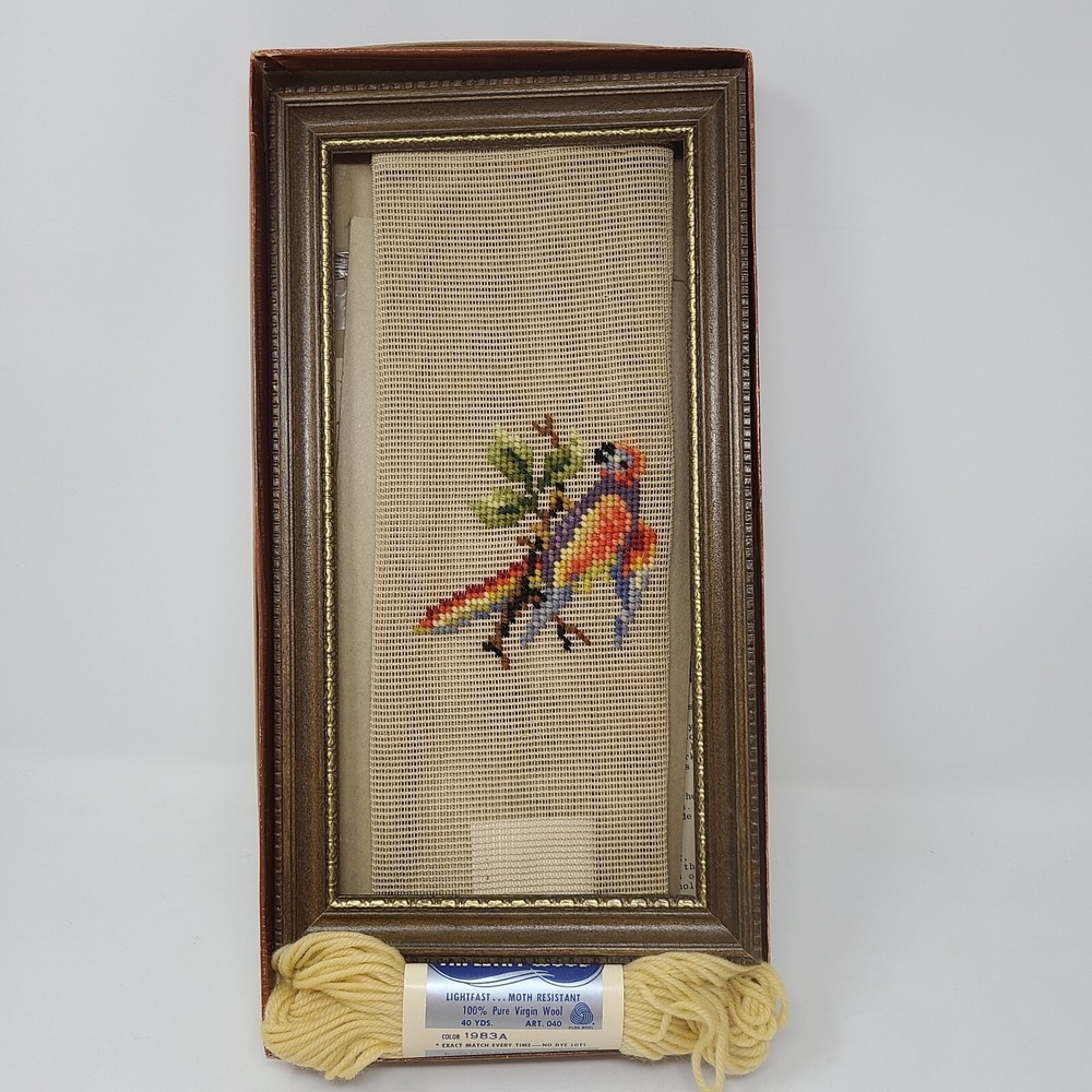 Vintage BUCILLA‎ Floral Needlepoint Kit Picture With Frame Bird